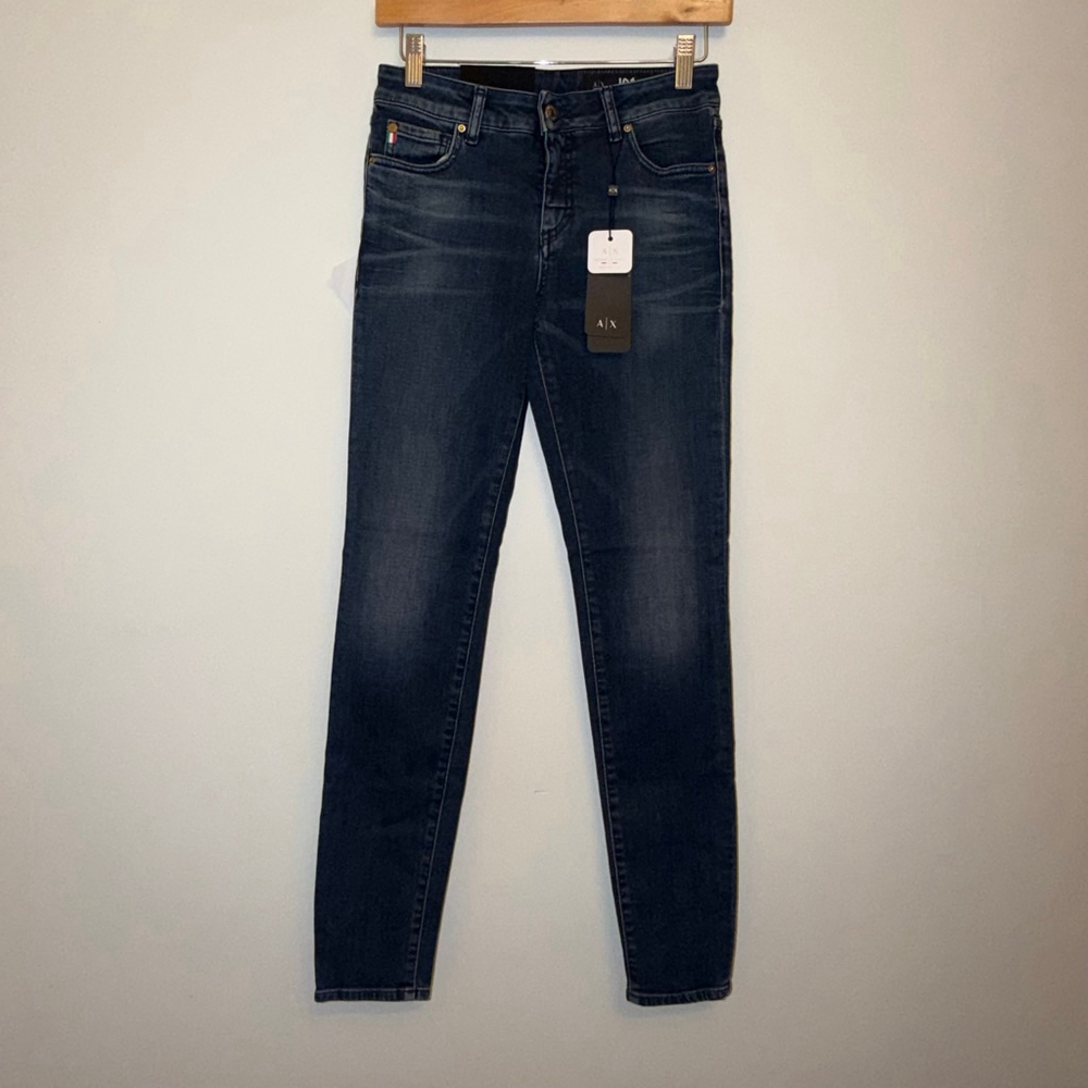 Armani Exchange J01 Super Skinny 5 Pocket Jean NWT 27R Dark Wash Italy Whiskered